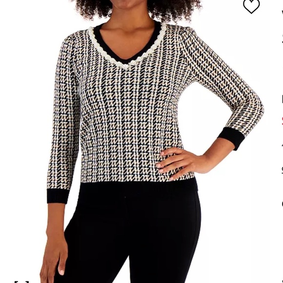 NWOT, Charter Club V-Neck Beaded Trim Sweater, Sz XXL - Picture 1 of 12